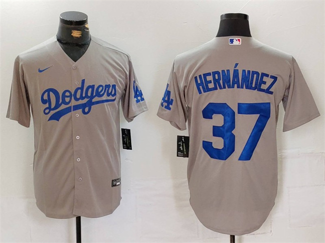 Men's Los Angeles Dodgers #37 Teoscar Hernández Grey Cool Base Stitched Baseball Jersey